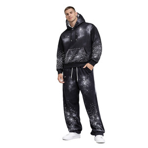 Ensembles de survêtements personnalisés avec impression de strass pour hommes, pulls oversize streetwear, OEM ODM, marque privée - Product Image 1
