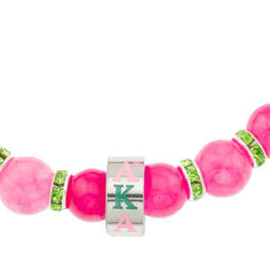 Pink and Green <b>Beaded</b> Bracelet with Silver Rhinestone Spacers Stretch Fashion Jewelry Gift Accessory for Women Wear - Product Image 5