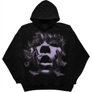 Sweat à capuche surdimensionné noir sur mesure avec broderie vieillie et patchs bleus, 100 % coton molletonné, impression DTG régulière, style vintage streetwear - Product Image 1