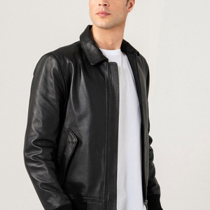 100% <b>Top</b> <b>High</b> Quality Comfortable Breathable Men Black Cow Skin <b>Leather</b> Streetwear Jacket Winter Warm Long Sleeve Stand Collar - Product Image 4