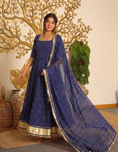 Traje Anarkali de Georgette Azul Estampado para Mujer, Corte Holgado Tradicional, Largo hasta el Suelo, Ropa Casual para Proveedor Indio - Product Image 2