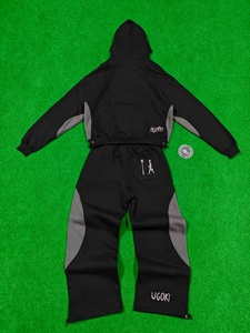 Custom Logo Two Panel <b>Embroidery</b> Tracksuit <b>Set</b> for Men 450 GSM Cotton Fleece Sweatshirt & Jogger Pants - Product Image 4