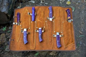 Juego de Cuchillos de Chef J2 de Acero Hechos a Mano, 6 Piezas, Cuchillos de Cocina y Barbacoa con Funda de Cuero, Regalo Navideño para Él, Set de Cocina - Product Image 6