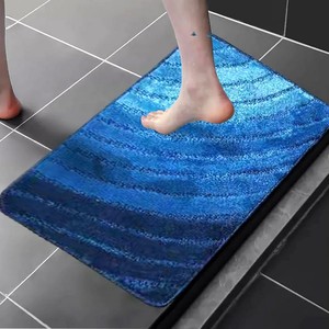 Blue Striped Cotton Bath <b>Mat</b> <b>Set</b> 3 Piece Non Slip Rectangle U Shape Round Modern Tufted Thick <b>Bathroom</b> Rug - Product Image 5