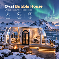 Suite de glamping ovale en forme de bulle, style Aurore Islandaise, résistante aux intempéries, avec vue panoramique, en polycarbonate préfabriqué, pour station de ski en montagne
