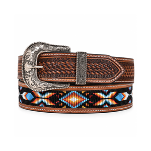 Cinturón de Cuero de Alta Calidad Estilo Occidental con Trenzado y Adornos Hechos a Mano para Hombre y Mujer con Cuentas de Diamantes Multicolores - Product Image 1