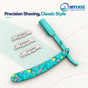 Rasoir pliant professionnel pour barbier en acier inoxydable avec boîte de 100 lames de rasoir - Product Image 2