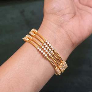 14K Gold Plated <b>Copper</b> Bezel Set Diamond Like <b>Bangles</b> Trendy Engagement Bracelets - Product Image 2