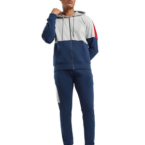 ชุดวอร์มแบบ unisex สีสันตัดกัน มีฮู้ด ซิป แขนยาว ชุดลำลองสไตล์สปอร์ตสองชิ้น ชุดฤดูใบไม้ร่วง ผ้าโพลีเอสเตอร์ผสมคอตตอน - Product Image 1
