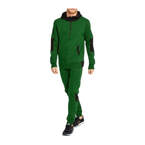 Conjunto de chándal con capucha verde para hombre, sudadera y pantalones largos con bolsillos laterales, ropa informal transpirable para otoño - Product Image 1