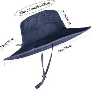 Unisex Wide Brim Mesh Fabric Sun <b>Hat</b> with 3D Embroidery <b>Navy</b> Blue Nylon Adjustable Strap Outdoor Casual Spring Summer Adult - Product Image 4