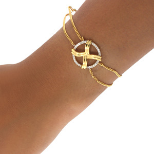 Bracelet de luxe en or à double chaîne pour femmes |   Bracelet de mode géométrique en forme de cercle avec diamants CZ - Product Image 5