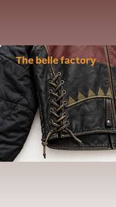 Blouson moto noir bordeaux matelassé avec manches et détails latéraux à lacets, blouson moto color block noir bordeaux olive - Product Image 5