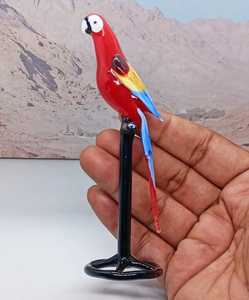 Figurine de perroquet en verre soufflé à la main, rouge, bleu, jaune, sculpture animale colorée, objet d'art décoratif - Product Image 4
