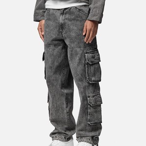 กางเกงยีนส์ฮิปฮอปทรงหลวมสไตล์วินเทจสำหรับผู้ชาย OEM แบบ Stonewash  มีกระเป๋าหลายช่อง สไตล์คาร์โก้ ผ้ายีนส์ฟอกสี กางเกงดีไซน์เนอร์สั่งทำพิเศษ - Product Image 2