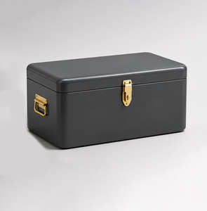 Coffre de rangement en métal noir mat de qualité supérieure. Les poignées latérales confortables permettent un levage et un transport faciles. - Product Image 2