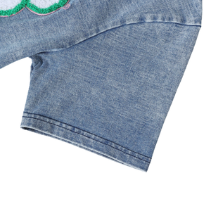 Camisa Premium AKA 1908 de Mezclilla Chenille para Mujer, Color Azul Claro, Cuello Redondo, Manga Corta, Estilo Griego Informal - Product Image 3