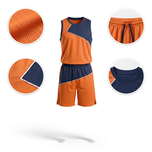 Ensemble d'uniformes de basketball orange et marine pour hommes, impression par sublimation, polyester respirant, tenue d'équipe pour adultes - Product Image 6