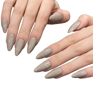 Medio Almendra Uña Acrílico Prediseñado Neutral Taupe-Beige Sólido Monocromo Sin Patrones Oatmilk Poem Finger Design - Product Image 3