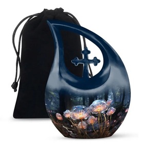 <b>Navy</b> Blue Teardrop Urn for Human Ashes Adult Female Burial Urn Decorative Funeral Cremation Urn for Women & Men Free Velvet <b>Bag</b> - Product Image 6