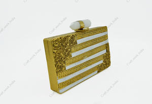 Pochette de soirée artisanale en laiton avec mosaïque de nacre indienne, motif géométrique, finition artistique de luxe - Product Image 3