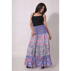 Jupe longue en coton indien imprimé au bloc, jupe maxi bohème à motifs floraux, jupe d'été faite à la main - Product Image 2