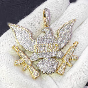 King Eagle Unique Iced Hip Hop Style 925 Sterling Silver Simulated Moissanite Brilliant Cut Diamond Pendant 14K Gold Charm - Product Image 1