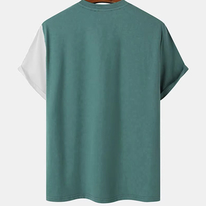 เสื้อยืดผู้ชายคอโอ แขนสั้น ทรงปกติ ดีไซน์เรียบง่าย สีเขียวและสีเทา ผ้าถัก สไตล์ลำลอง - Product Image 2