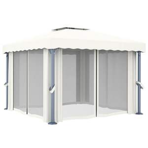 Belvédère en aluminium blanc crème 9.8 'x 9.8' avec rideau Pavillon pergola élégant - Product Image 3