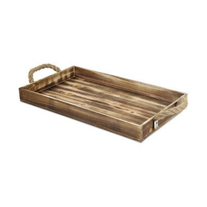 Handcrafted Rustic Wooden <b>Serving</b> <b>Tray</b> With Jute Rope Handles <b>Large</b> Decorative Ottoman <b>Tray</b> For Coffee Table Home Decoration - Product Image 1
