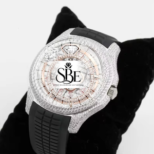 Montre chronographe pour homme Iced Out Rapper en acier inoxydable avec mouvement à quartz ETA, 41 mm, résistante à l'eau 3 ATM, diamants et moissanite - Product Image 2