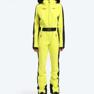 Custom Logo Women's One Piece Ski Suit Waterproof Windproof Slim Fit Belted Snowsuit with Faux Fur Hood Winter Snow <b>Jumpsuit</b> - Product Image 4