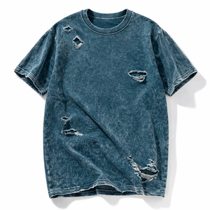 T-shirt personnalisé vintage délavé, couleur turquoise, en coton, unisexe, coupe oversize, streetwear, vierge, OEM, vente en gros - Product Image 1