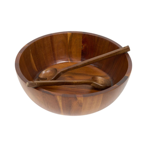 Juego de tazones para ensalada de madera de mango hechos a mano con textura interior única y servidores de dos tonos a un precio asequible. - Product Image 5