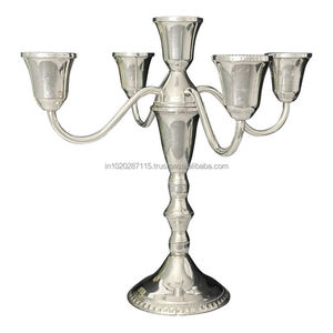 Silver tone aluminum candelabra candle holder <b>for</b> vintage theme wedding party events and elegant interiors - Product Image 6