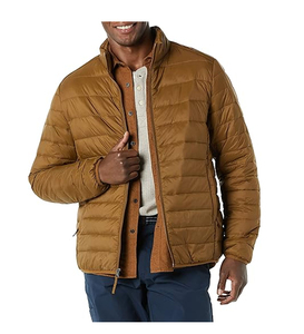 Men's Winter Puffer Jacket with Front Logo Stand Collar Zipper Closure Solid <b>Pattern</b> OEM Service - Product Image 4