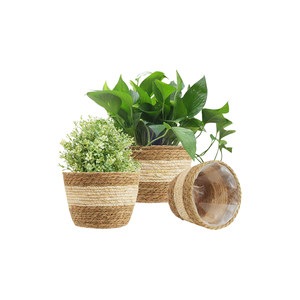 Pot de plante en jacinthe d'eau naturelle, fait main, écologique, pot tissé pour une décoration élégante de la maison et du jardin - Product Image 5