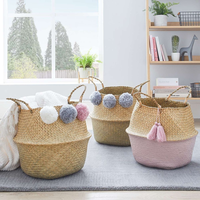 Panier pliable en jonc de mer naturel pour le rangement du linge, décoration bohème, fait main, multifonction, Vietnam, écologique, durable