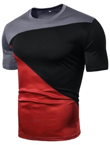 Nueva llegada 200g 100% algodón Spandex Color Block Casual Loose Fit hombres manga corta Camiseta cuello redondo - Product Image 2