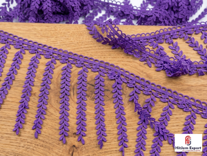 Ribete de encaje con borlas HitJem Export Purple Leaf, 100% algodón, decorativo, para vestidos y manualidades. - Product Image 4
