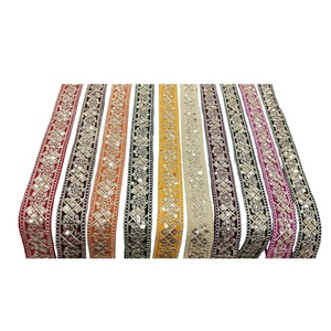 งานฝีมือคุณภาพพรีเมียม ผ้าลูกไม้และริบบิ้นผ้าฝ้ายแท้ 100% ประดับเลื่อม สำหรับตกแต่งชุดแต่งงานและงานฝีมือแฟชั่นชั้นสูง - Product Image 1