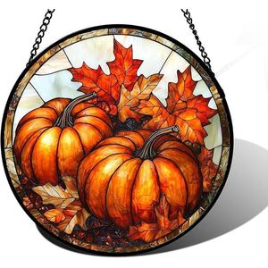 แผ่นกระจกสีลายใบเมเปิ้ลรูปฟักทองสำหรับตกแต่งหน้าต่างบ้าน ตกแต่งวันคริสต์มาสและวันแม่ แขวนประดับประตู - Product Image 3