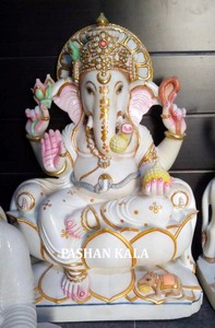 นั่งอยู่บนบัวพระพิฆเนศรูปปั้นหินอ่อน - Product Image 6