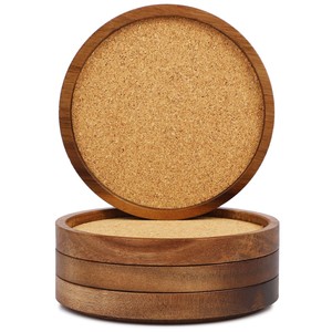 Acacia Wood Frame with Natural <b>Cork</b> Insert wooden coasters and <b>trivets</b> OEM Custom Wholesale | Aqdus Saleem India - Product Image 4