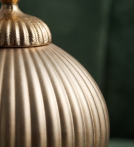 Luxury <b>Gold</b> Ribbed Metal Storage Jar With Pointed Finial Lid Date And Dry Fruit Container Tabletop Decor - Product Image 2
