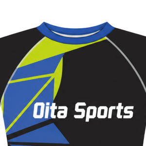Camiseta Deportiva de Manga Corta, Cuello Redondo, Color Negro, Azul Rey y Verde Lima, Diseño Geométrico, Compresión Atlética para Entrenamiento - Product Image 3