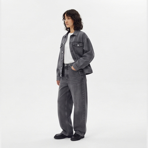 Women's Denim Set Loose Fit Stonewashed Windproof Eco-Friendly 220g Jeans <b>Jacket</b> and Baggy Pants Casual Outerwear Two Piece - Product Image 3