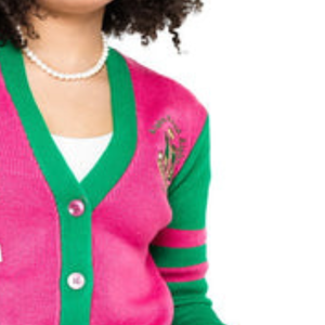 Cárdigan de Punto Tricolor para Mujer, Rosa, Verde y Blanco, Manga Larga, Frente Abierto, Suéter Informal, Estilo Color Block, Personalizable - Product Image 3