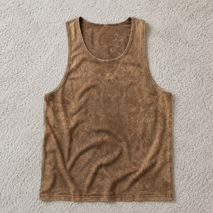 Men's Vintage <b>Brown</b> Acid Wash Tank Top Blank Gym Fitness Muscle Vest Vintage <b>Brown</b> Garment Ready for Graphic Print - Product Image 1
