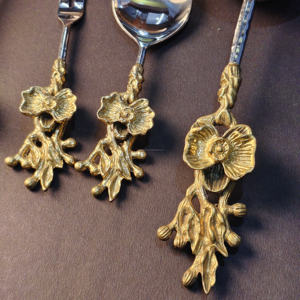 Juego de Cubiertos de Acero Inoxidable con Mango de Flor de Orquídea, Textura Martillada, Cucharas, Tenedores y Cucharas para Sopa para Catering de Bodas y Fiestas - Product Image 6